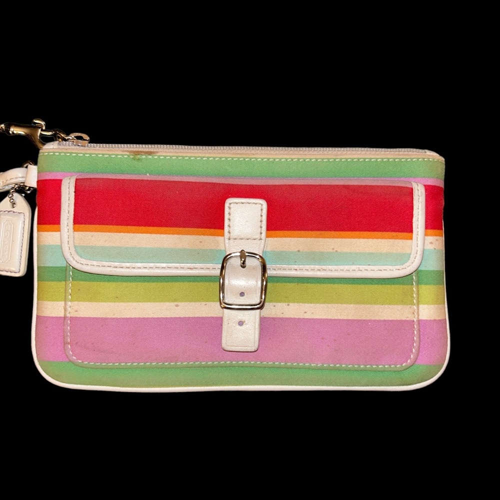 Vintage Y2K Coach Hamptons Multicolor Striped Twill Wristlet 40509 Retro Preppy - Picture 6 of 9